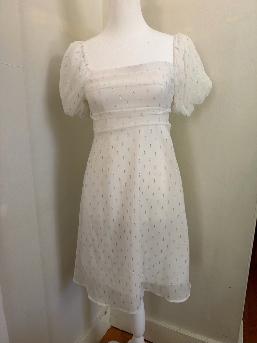 Altar'D State - Mini White Dress With Silver Details Size Small